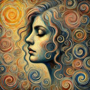 Beautiful woman in hypnotic trance in the style of Van Gogh.